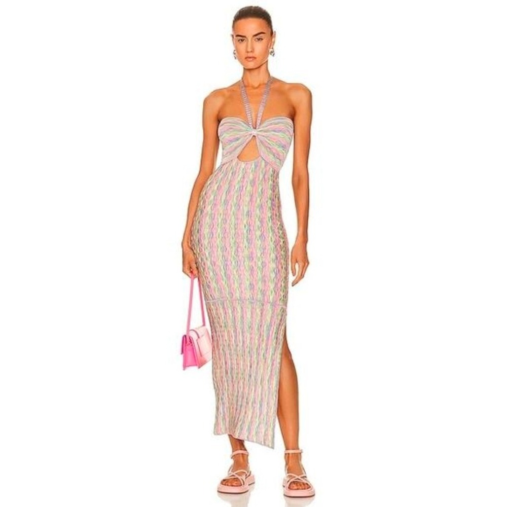 Alexis Amour Multi Color Space Dye Knit Halter Keyhole Midi Dress Medium